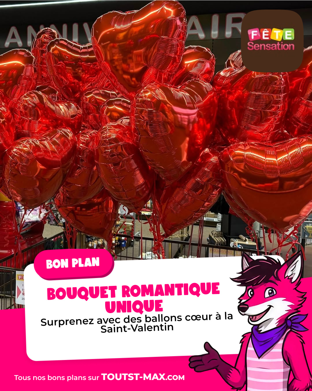 Bouquet de ballons coeur Saint-Valentin Fête Sensation Saint-Maximin